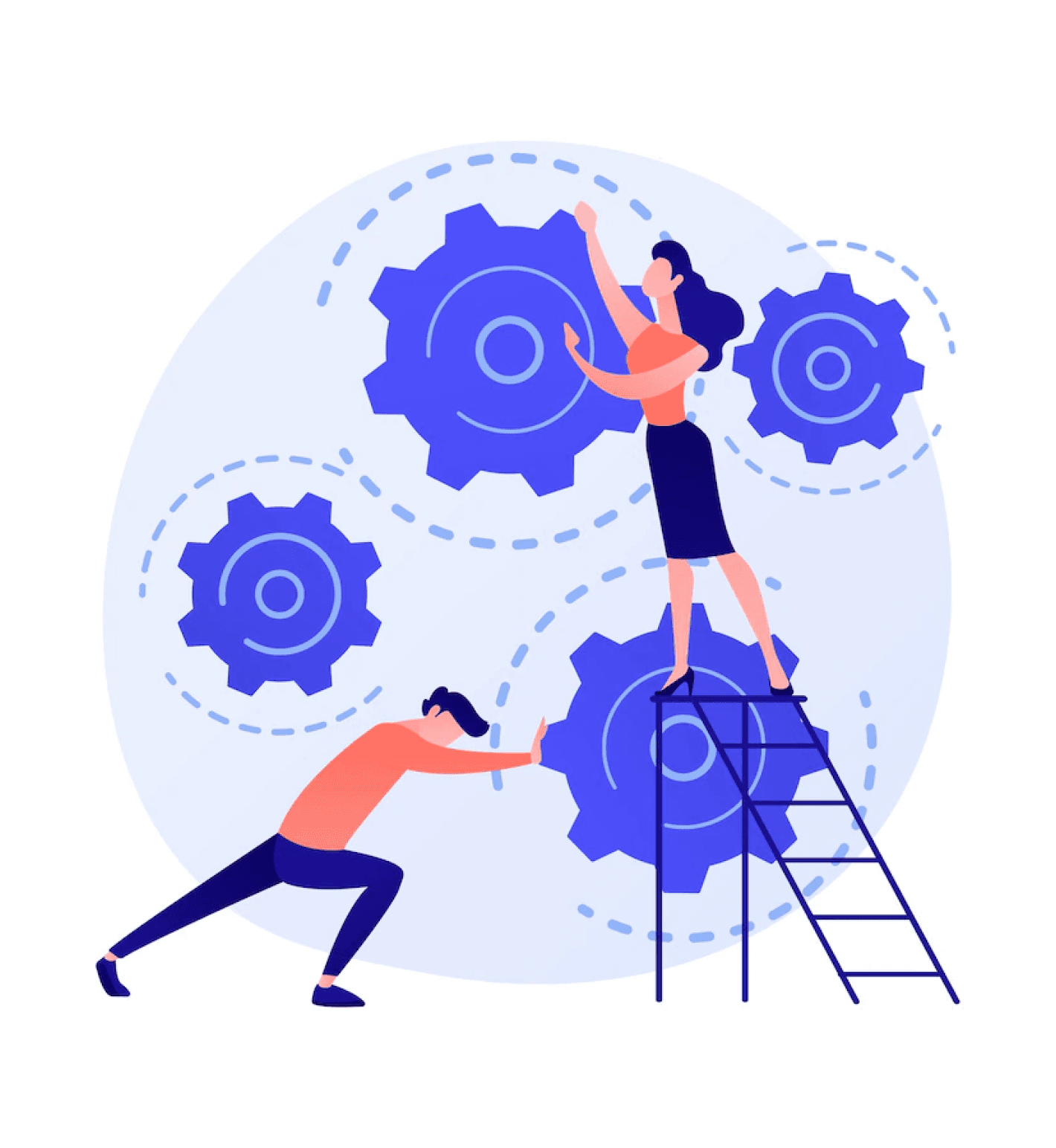 People turning cogwheels