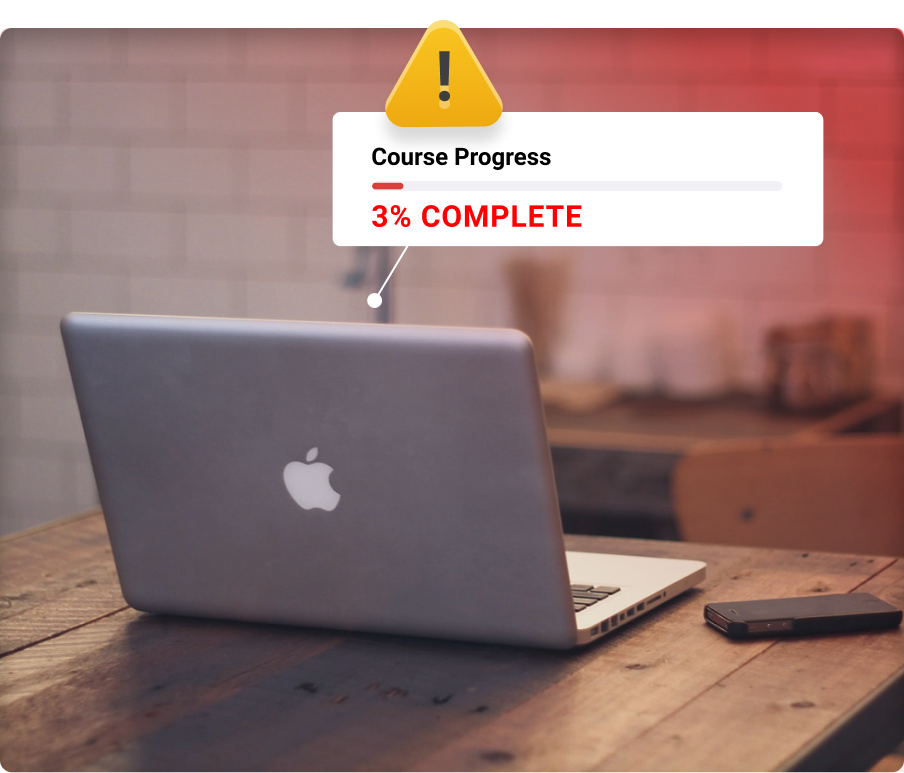 Computer and 3% complete course progress bar